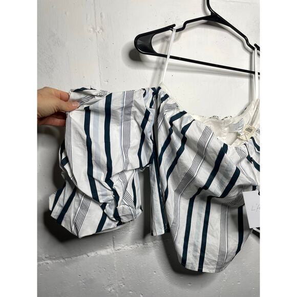 NEW L’Academie Striped Puffy Sleeve Off-Shoulder Top Womens Medium - Picture 4 of 9